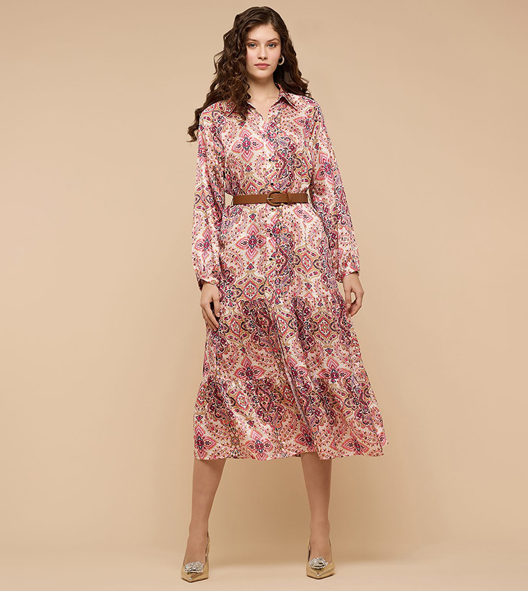 Printed Shirt Dress with Long Sleeves