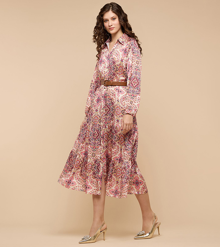 Printed Shirt Dress with Long Sleeves