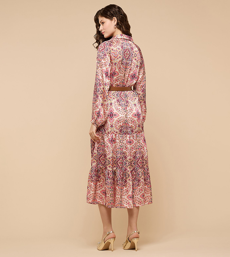 Printed Shirt Dress with Long Sleeves