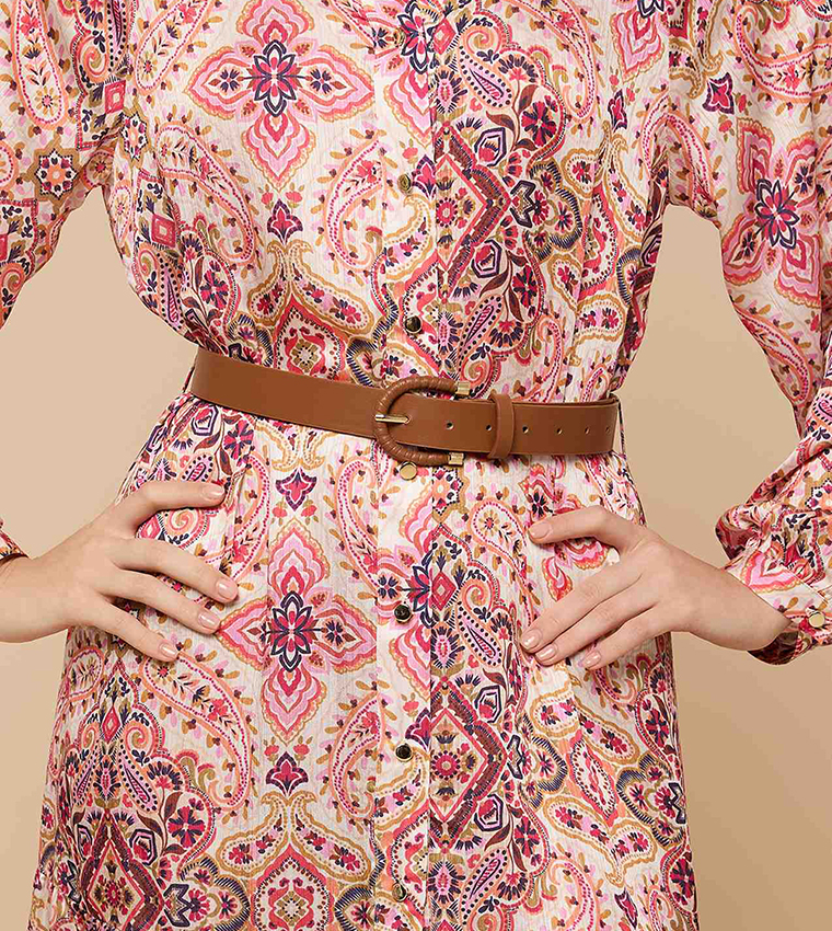 Printed Shirt Dress with Long Sleeves