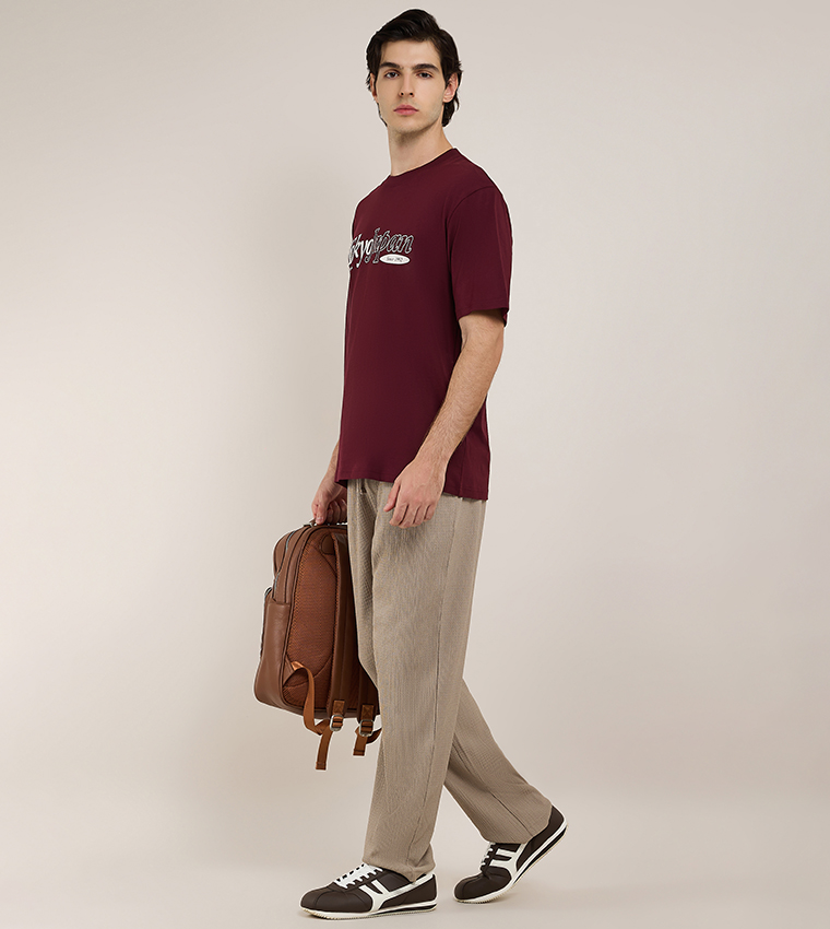 Textured Tapered Fit Pants with Drawstring Waist