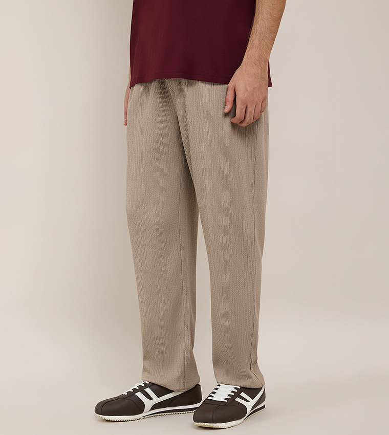 Textured Tapered Fit Pants with Drawstring Waist