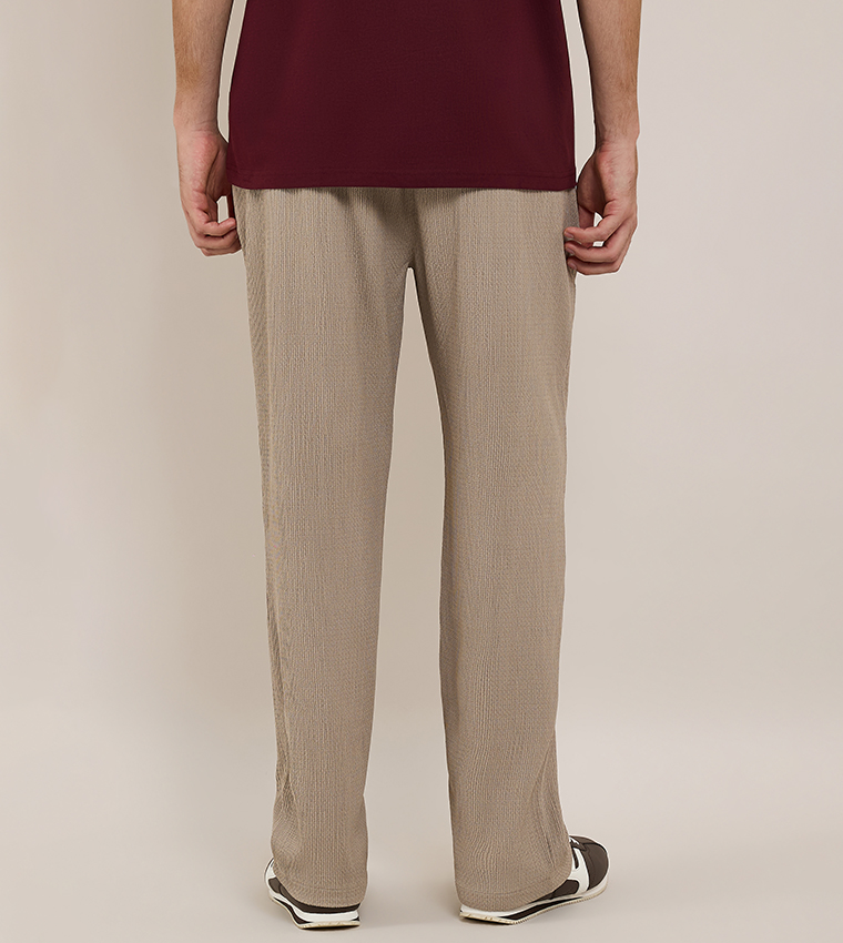 Textured Tapered Fit Pants with Drawstring Waist