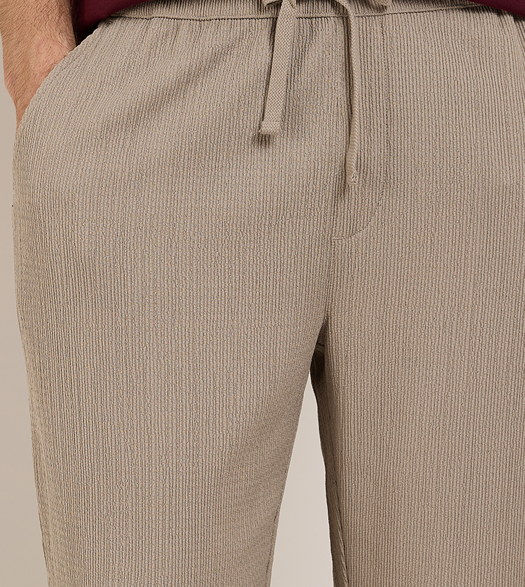 Textured Tapered Fit Pants with Drawstring Waist