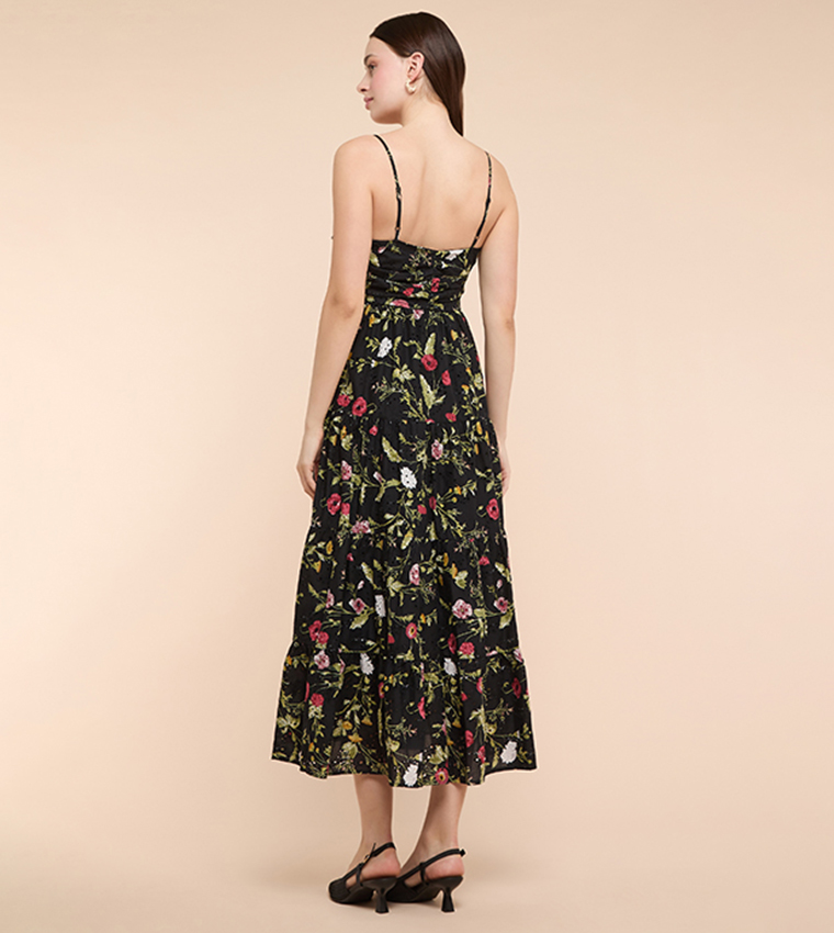 Floral Print Strappy Midaxi Dress with Sweetheart Neck