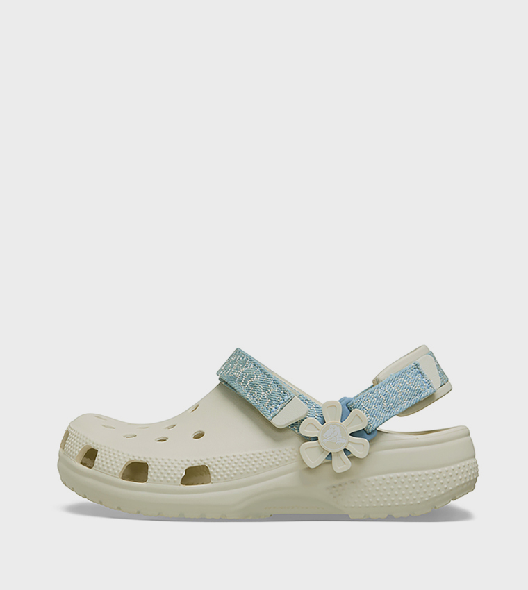 Kids' Classic Denim Flower Adjustable Backstrap Clog
