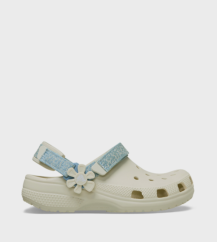 Kids' Classic Denim Flower Adjustable Backstrap Clog