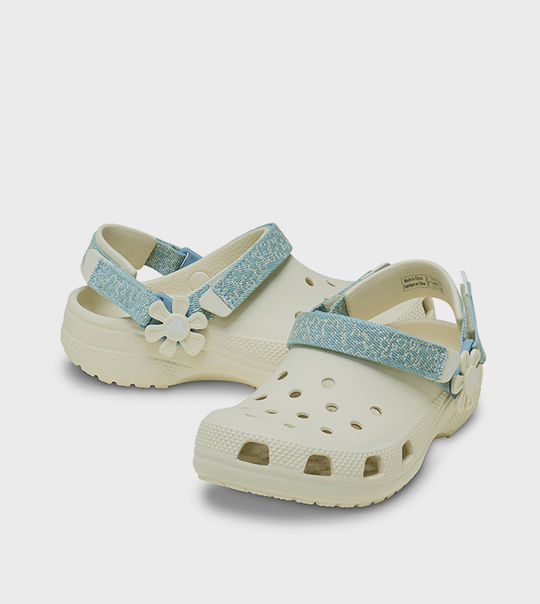 Kids' Classic Denim Flower Adjustable Backstrap Clog