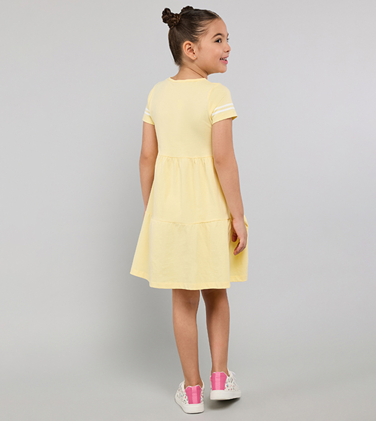 Printed Dress with Crew Neck and Short Sleeves