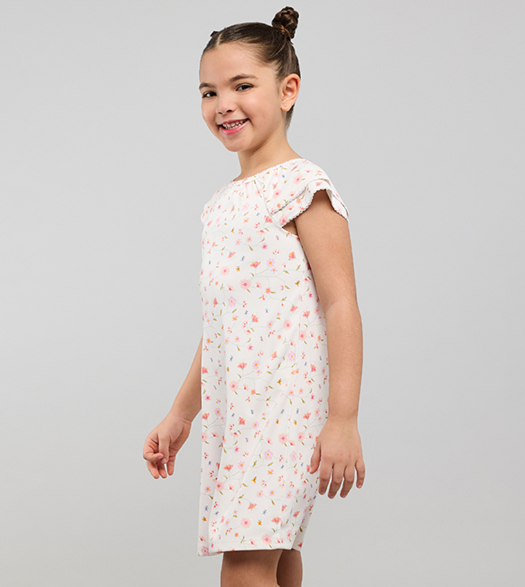 Printed Dress with Crew Neck and Short Sleeves