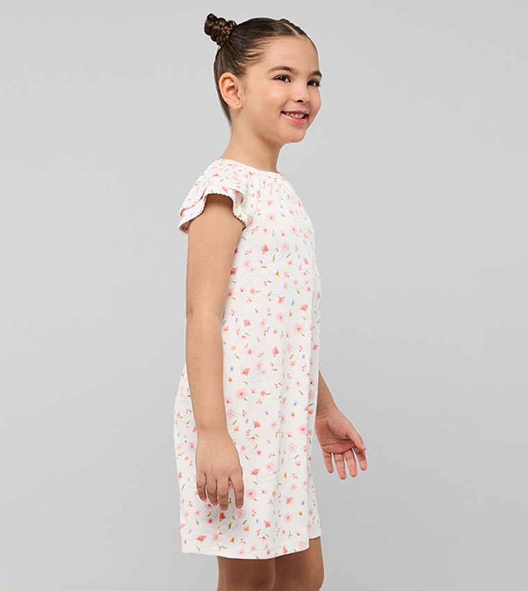 Printed Dress with Crew Neck and Short Sleeves
