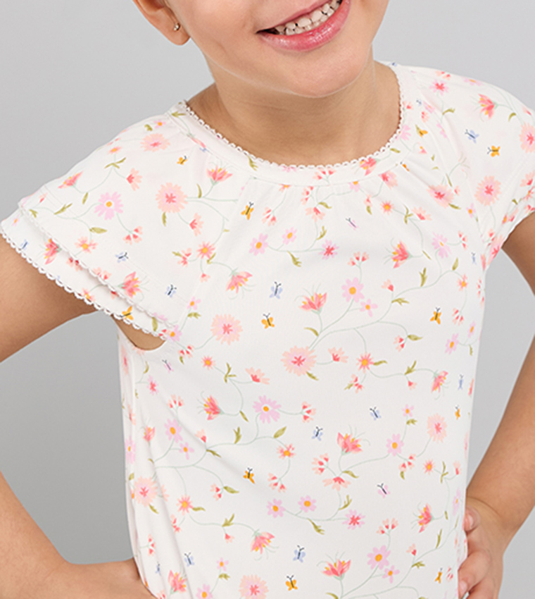 Printed Dress with Crew Neck and Short Sleeves