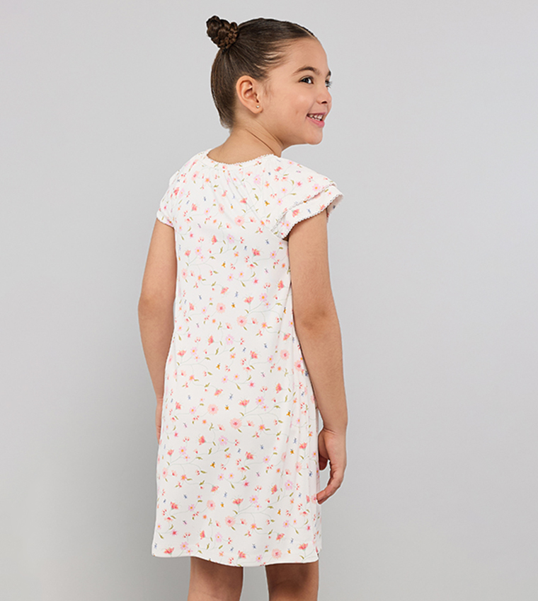 Printed Dress with Crew Neck and Short Sleeves