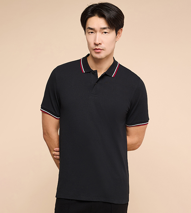 Contrast Trim Polo T-Shirt with Short Sleeves