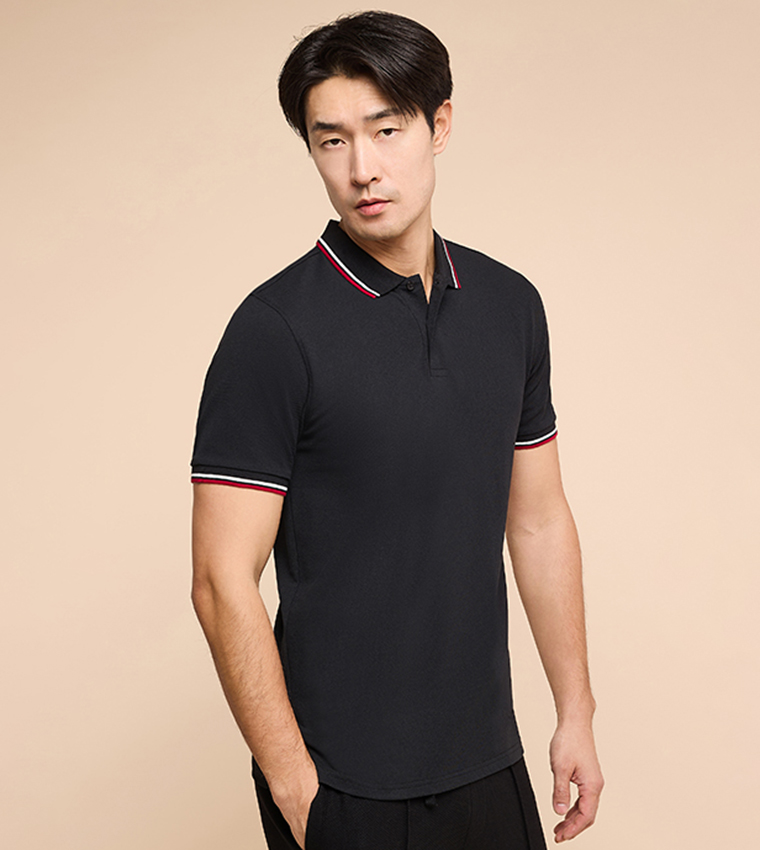 Contrast Trim Polo T-Shirt with Short Sleeves