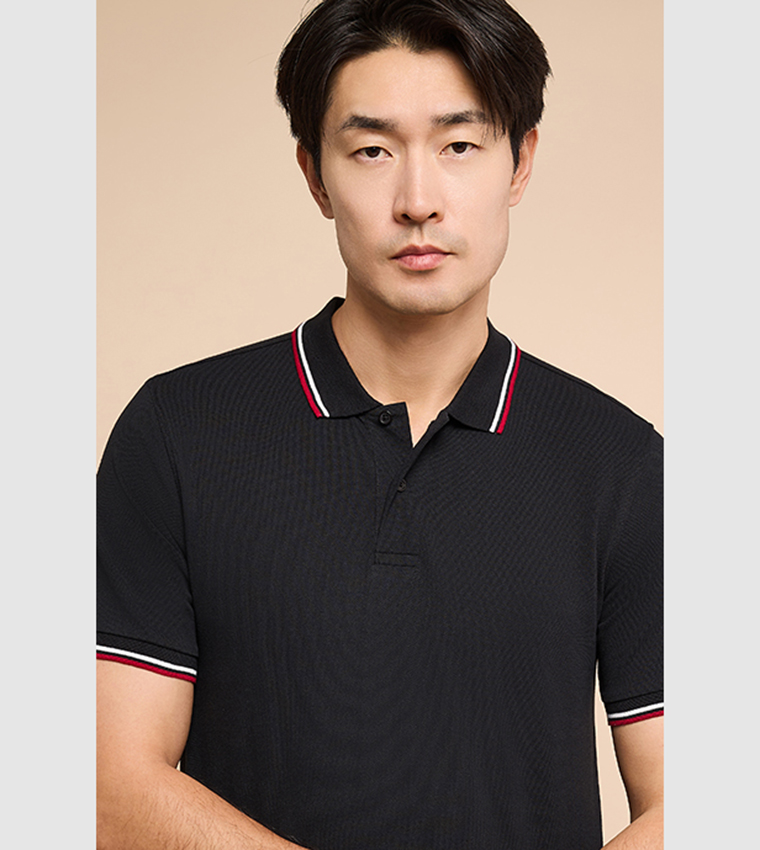 Contrast Trim Polo T-Shirt with Short Sleeves