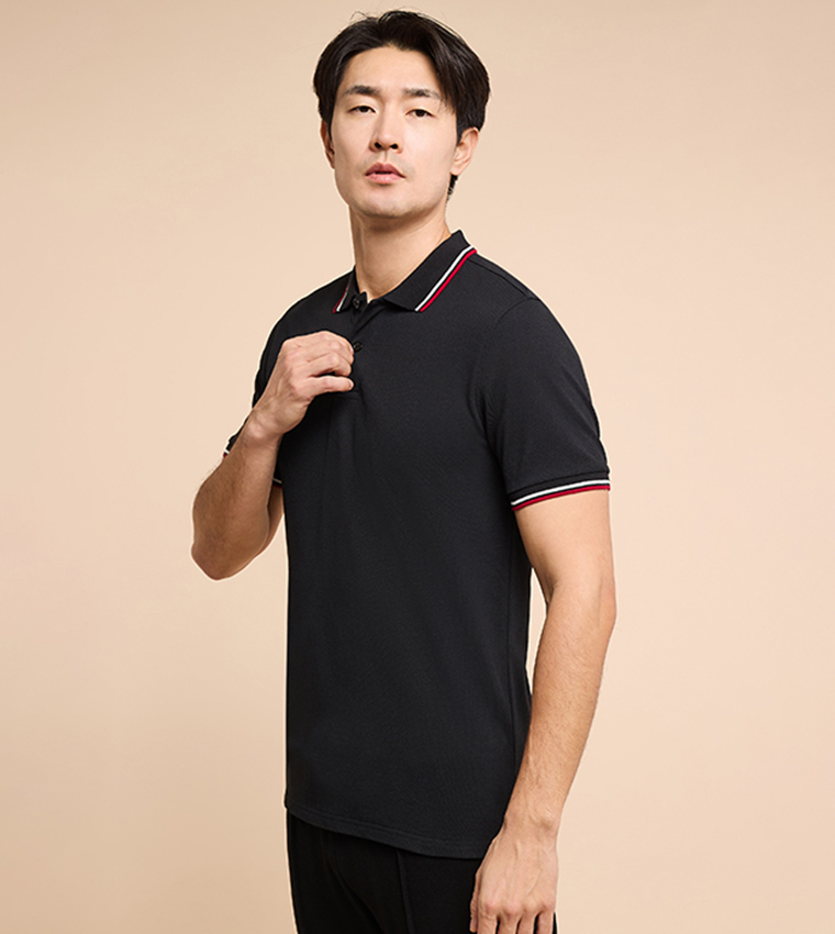 Contrast Trim Polo T-Shirt with Short Sleeves