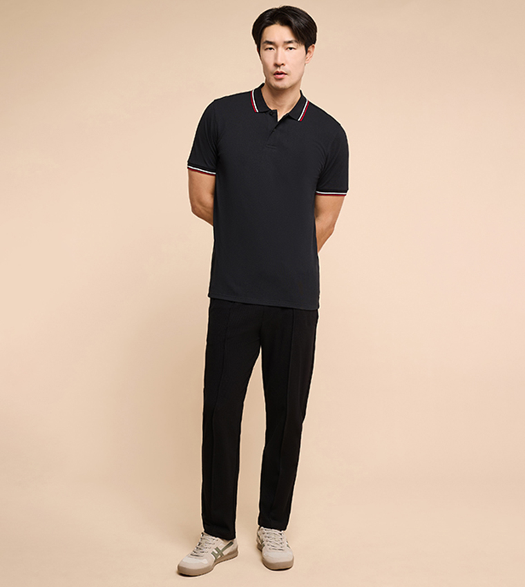 Contrast Trim Polo T-Shirt with Short Sleeves