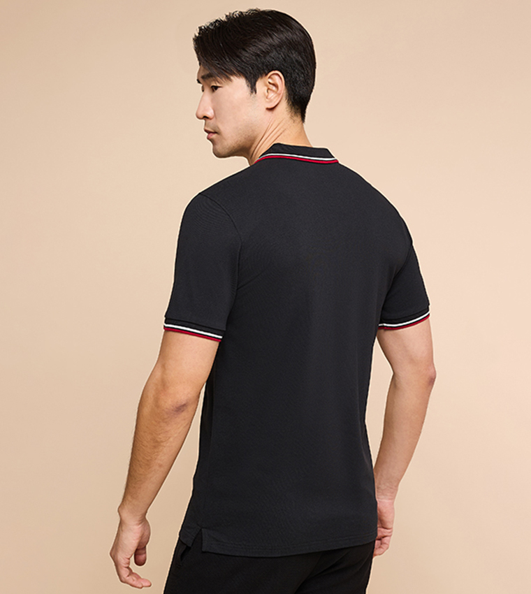 Contrast Trim Polo T-Shirt with Short Sleeves
