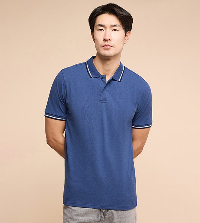 Contrast Trim Polo T-Shirt with Short Sleeves