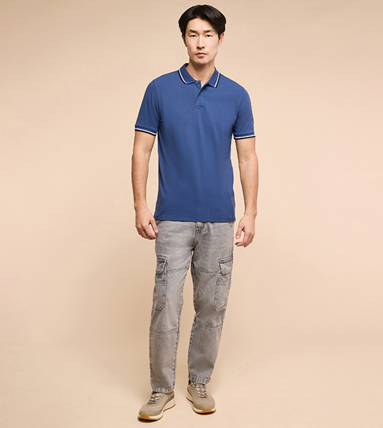 Contrast Trim Polo T-Shirt with Short Sleeves