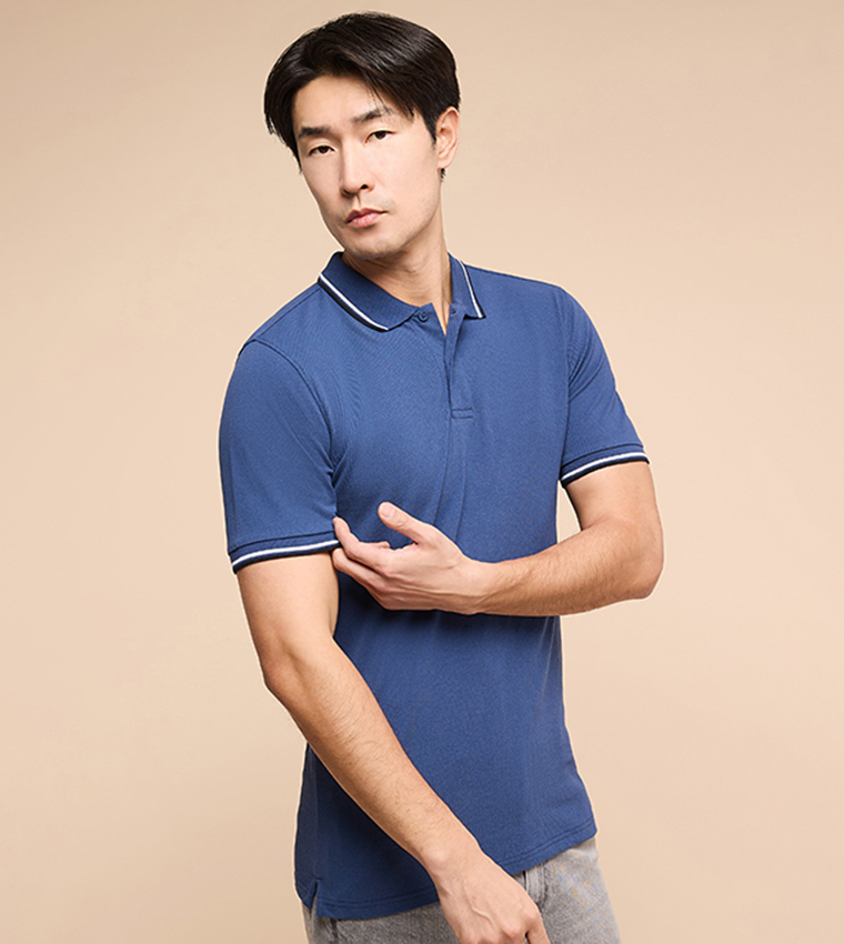 Contrast Trim Polo T-Shirt with Short Sleeves