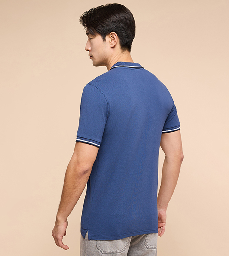 Contrast Trim Polo T-Shirt with Short Sleeves
