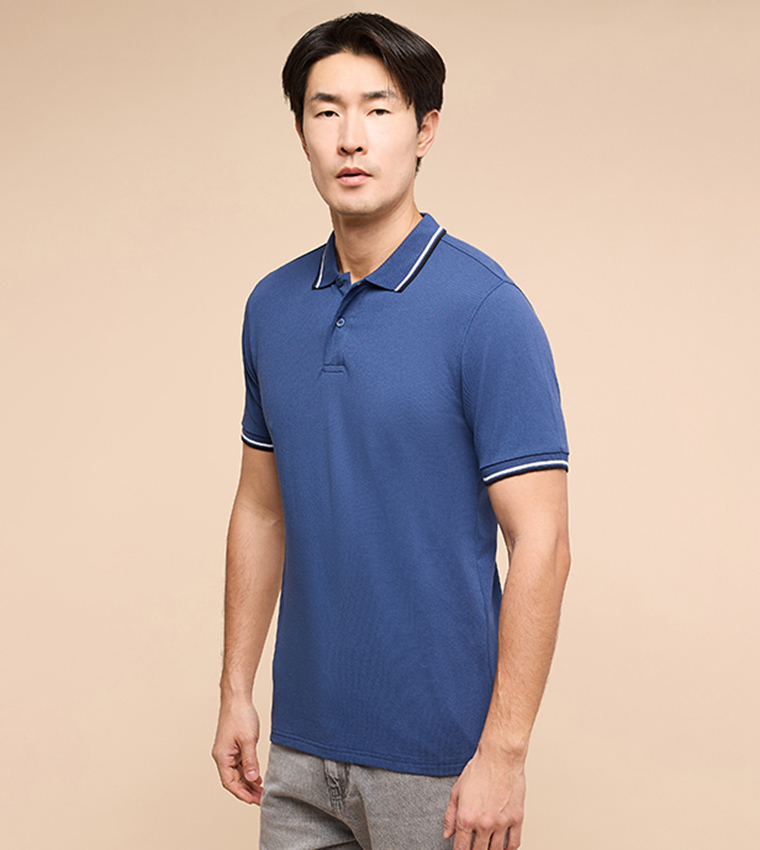 Contrast Trim Polo T-Shirt with Short Sleeves
