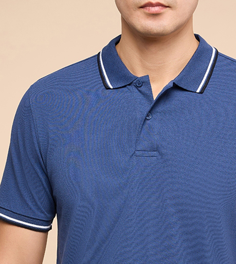 Contrast Trim Polo T-Shirt with Short Sleeves