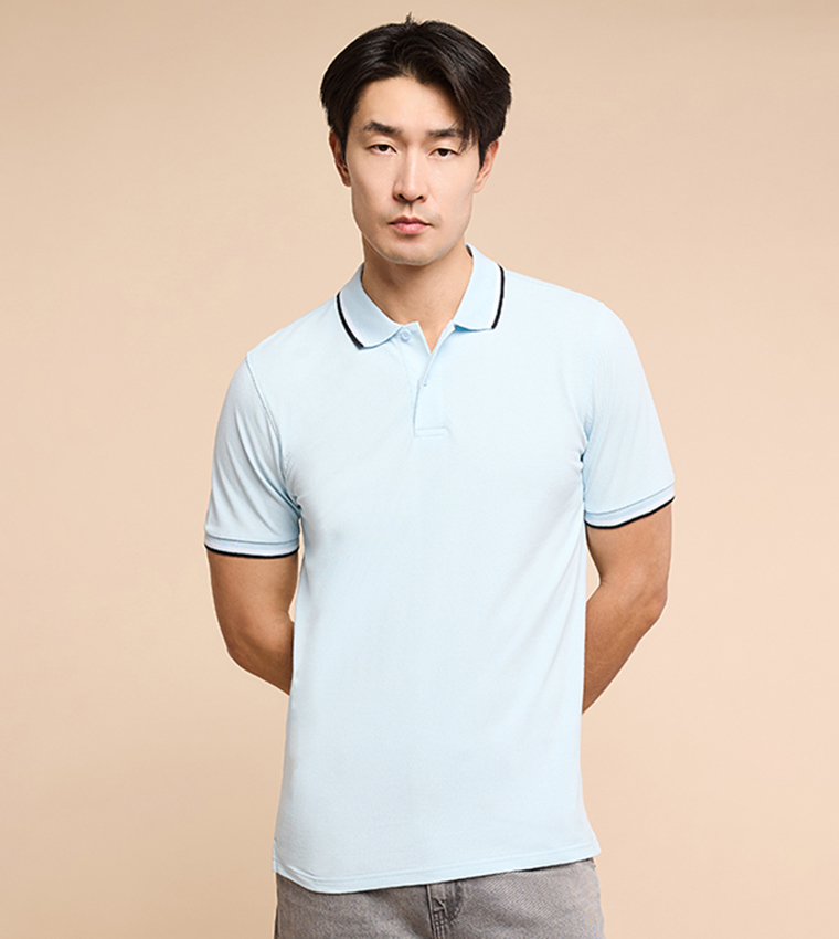 Contrast Trim Polo T-Shirt with Short Sleeves