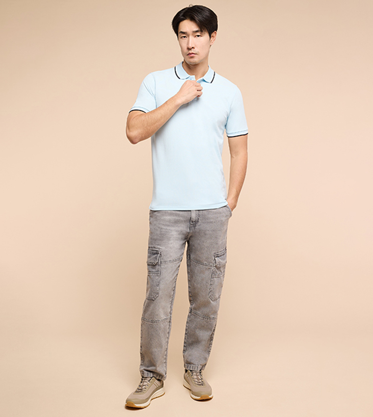 Contrast Trim Polo T-Shirt with Short Sleeves