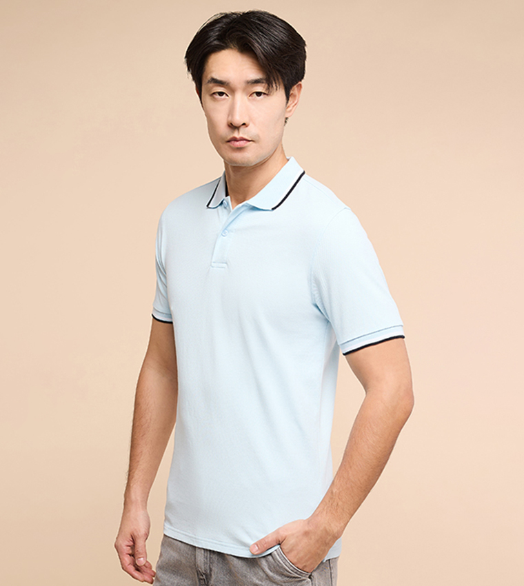 Contrast Trim Polo T-Shirt with Short Sleeves