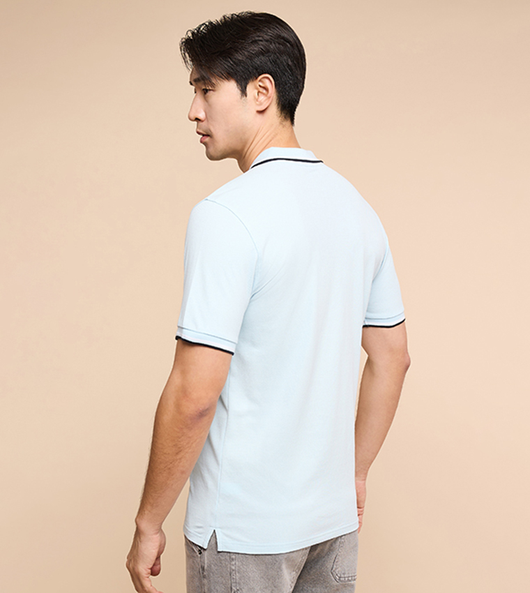 Contrast Trim Polo T-Shirt with Short Sleeves