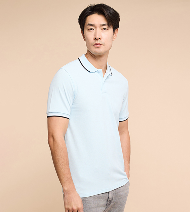 Contrast Trim Polo T-Shirt with Short Sleeves