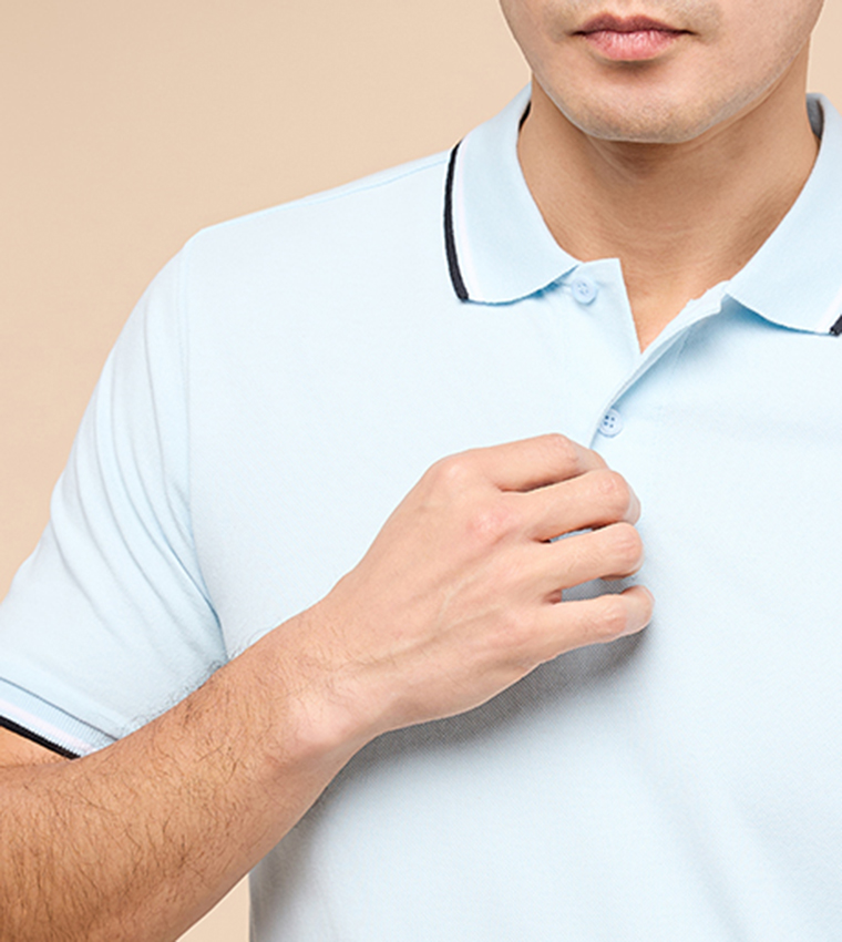 Contrast Trim Polo T-Shirt with Short Sleeves