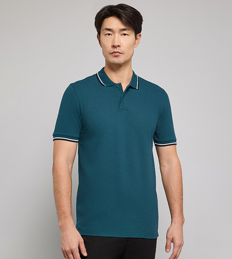 Tipping Detail Polo T-Shirt with Short Sleeves