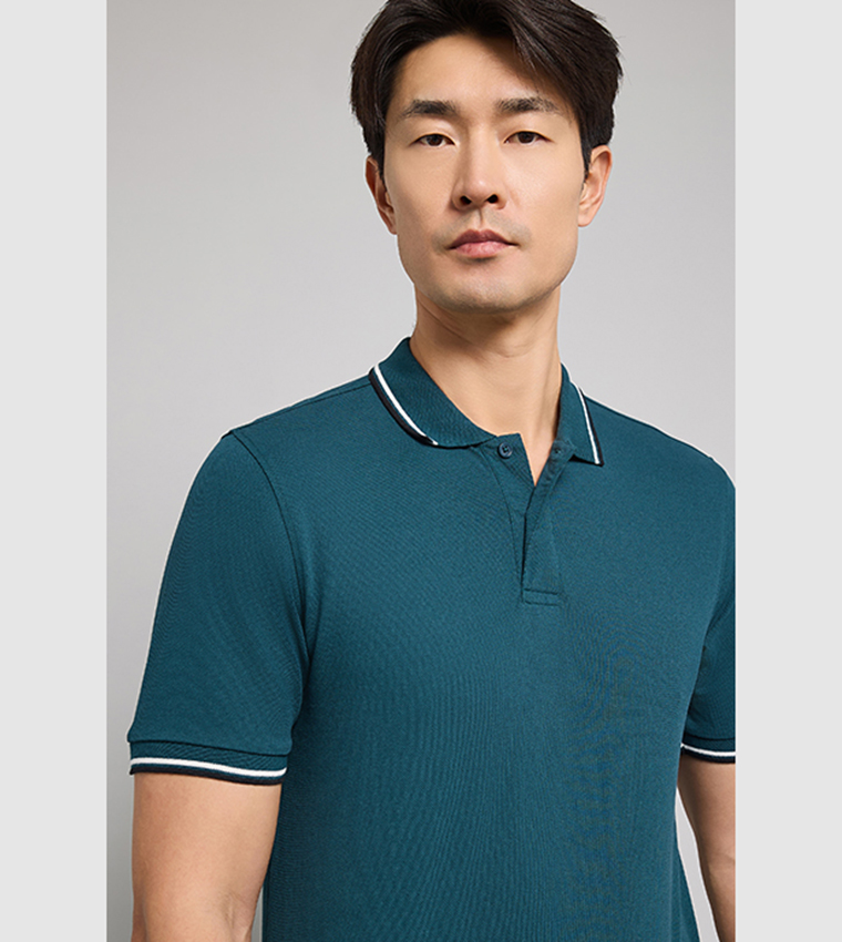 Tipping Detail Polo T-Shirt with Short Sleeves