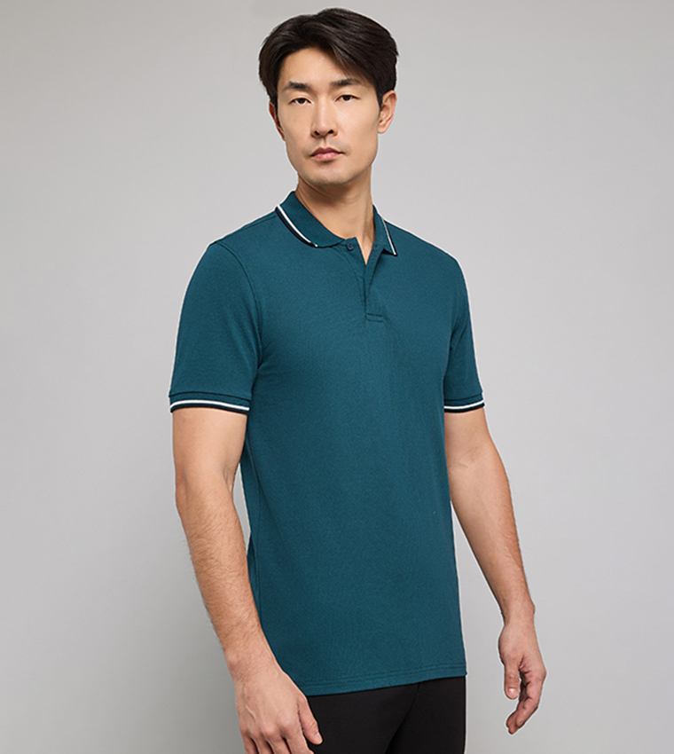Tipping Detail Polo T-Shirt with Short Sleeves