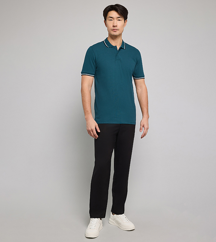 Tipping Detail Polo T-Shirt with Short Sleeves