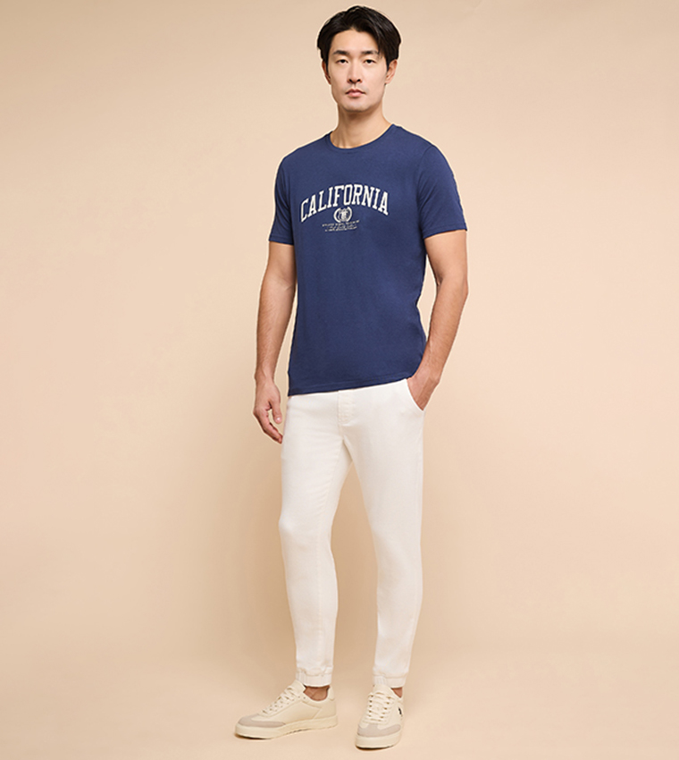 Solid Jogger Jeans with Drawstring Waist