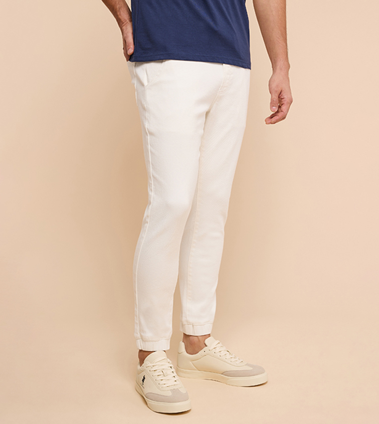 Solid Jogger Jeans with Drawstring Waist