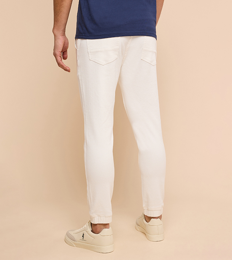 Solid Jogger Jeans with Drawstring Waist