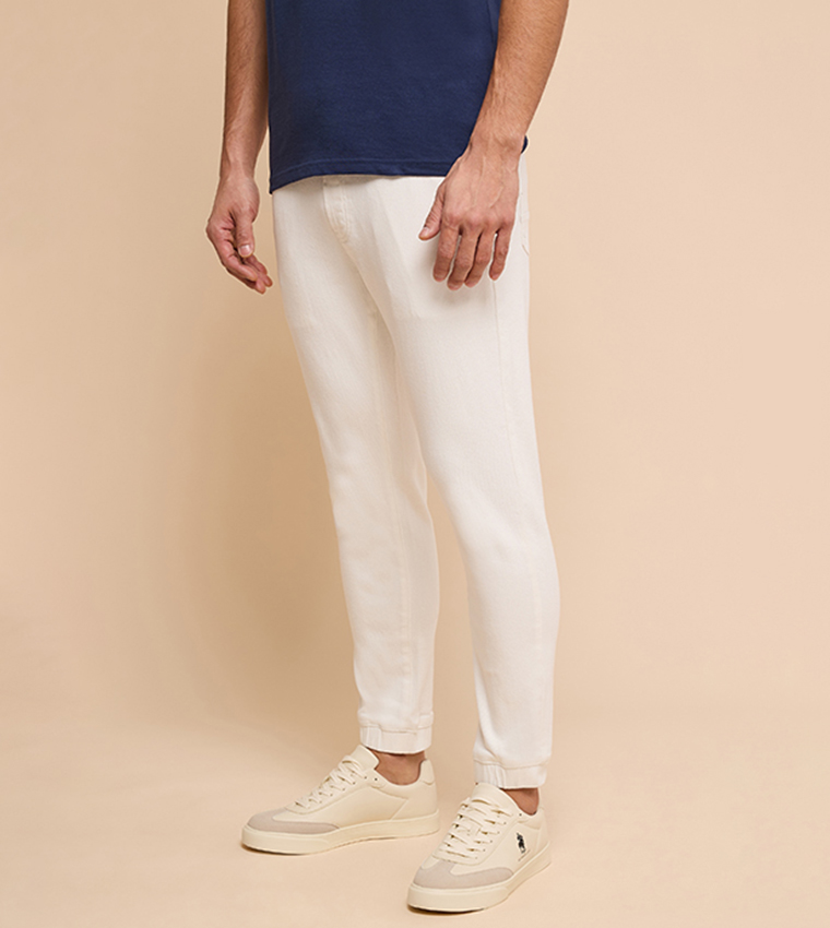 Solid Jogger Jeans with Drawstring Waist