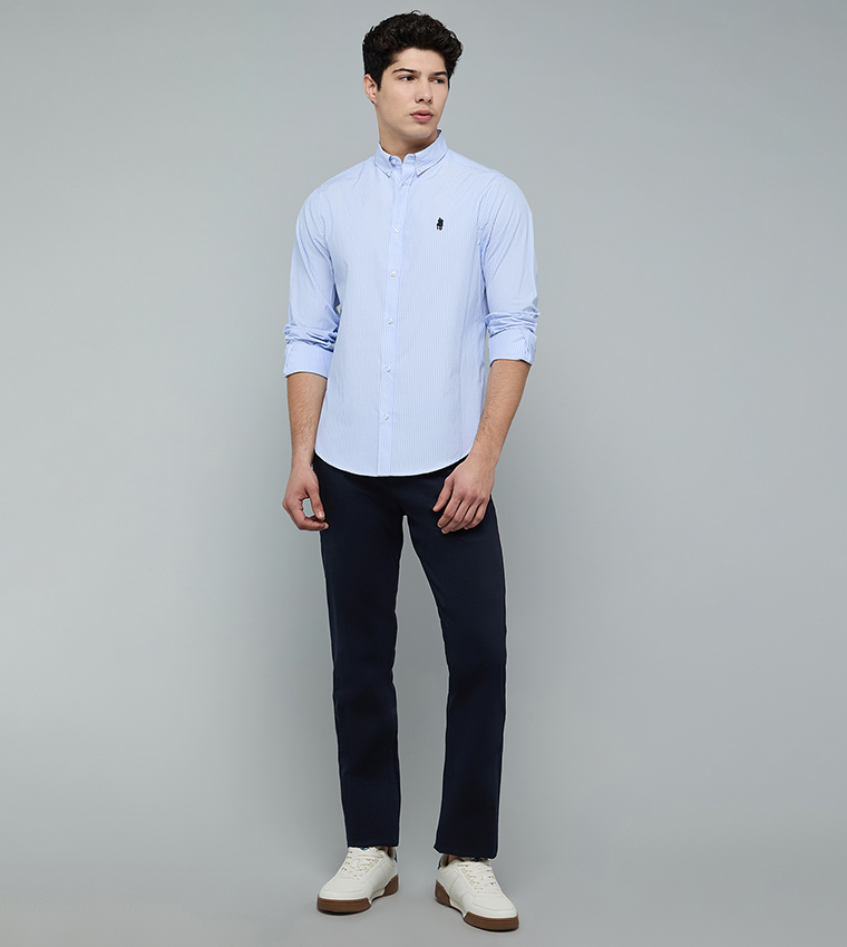 Striped Shirt with Button-Down Collar and Long Sleeves