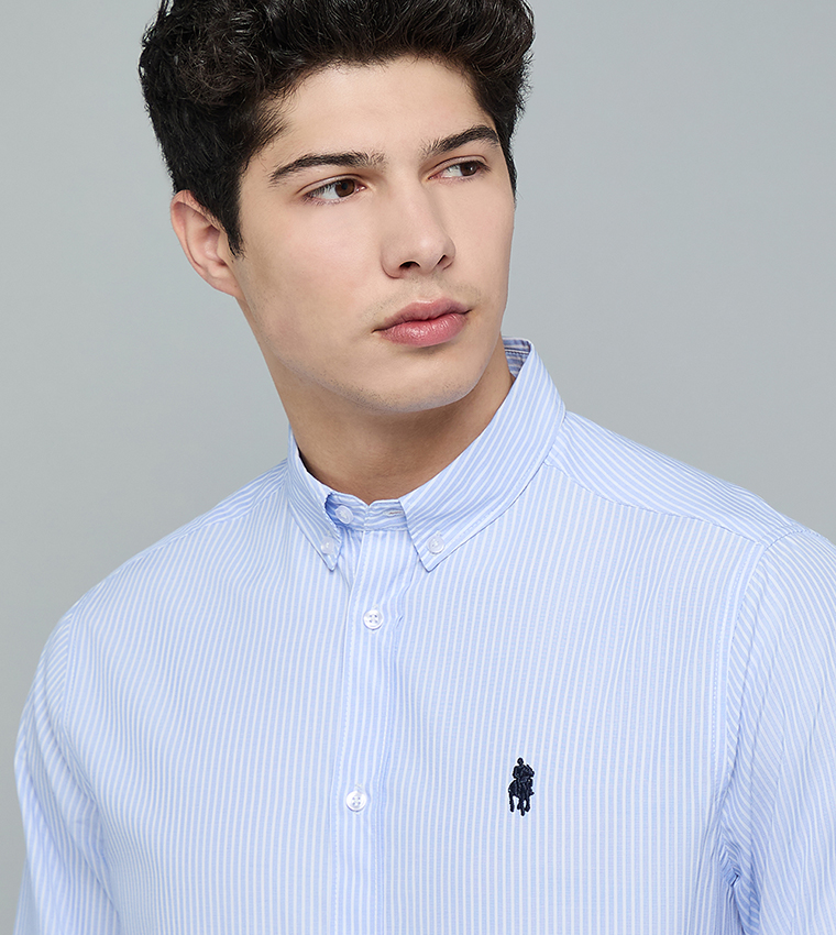 Striped Shirt with Button-Down Collar and Long Sleeves