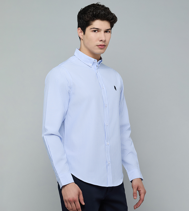 Striped Shirt with Button-Down Collar and Long Sleeves