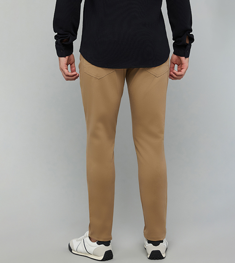 Solid Slim Fit Pants with Button Closure