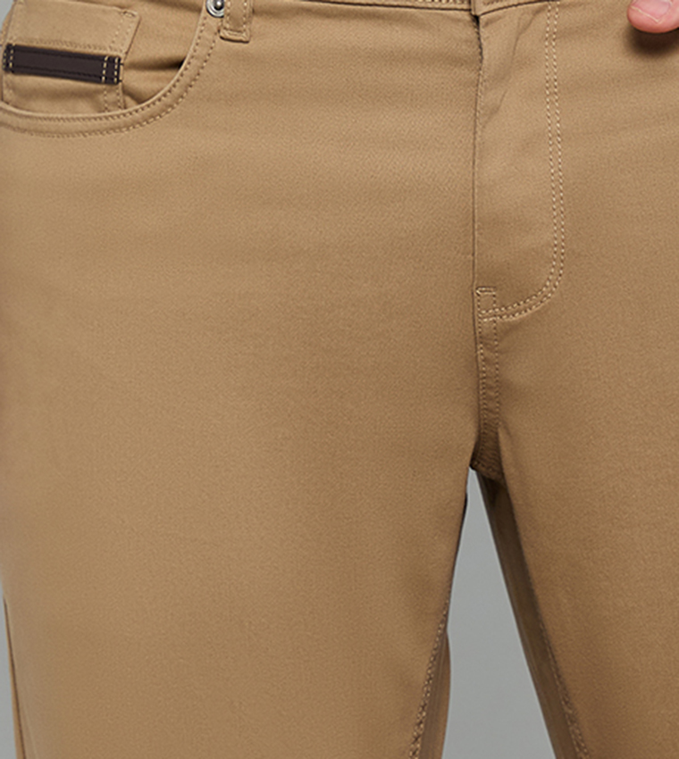Solid Slim Fit Pants with Button Closure