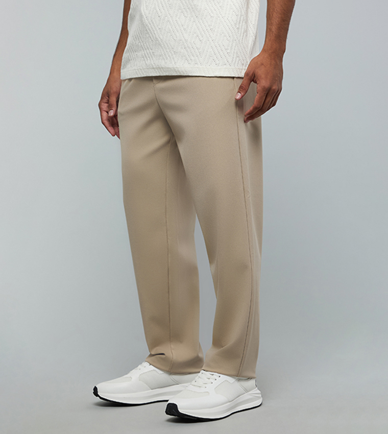 Solid Regular Fit Pants with Drawstring waist