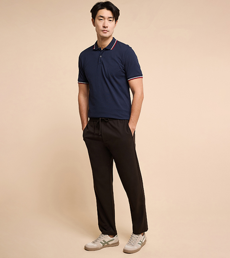 بنطلون سادة برباط على الخصر بقصة عادية